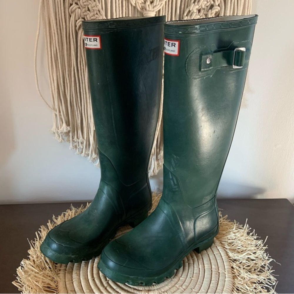 HUNTER Women's‎ Original Matte Buckle Strap Rain Boots Dark Green Size 5